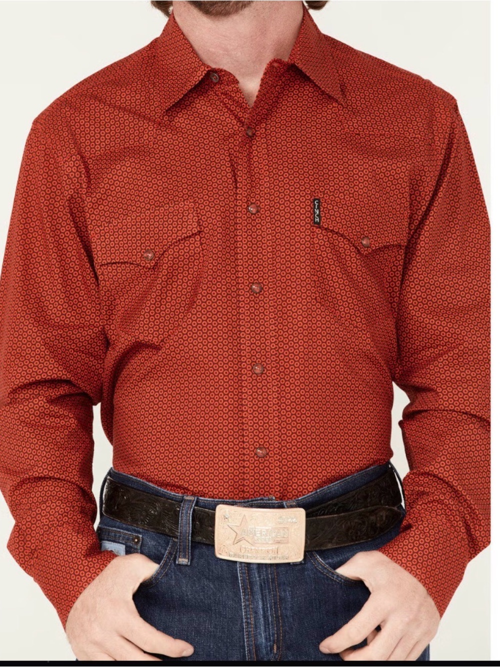 Cinch Men's‎ Red Geometric Western Button-Down Shirt Size M
